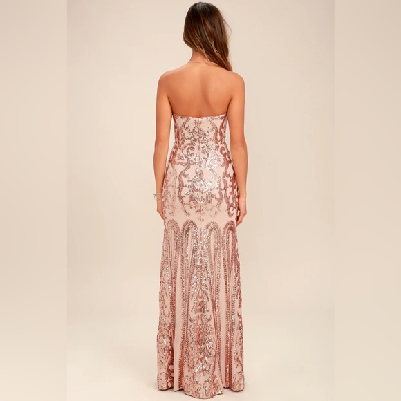 Rebecca Rose Gold Strapless Sequin Maxi Dress - Picture 3 of 10